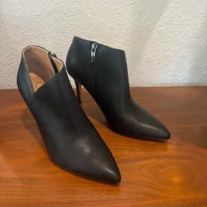 Black Leather Stiletto Booties with Zipper - Size 7